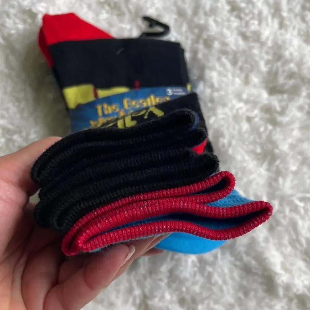 The Beatles Yellow Submarine Crew Socks 3 Pack Size 7–12 NEW Black Blue Mens